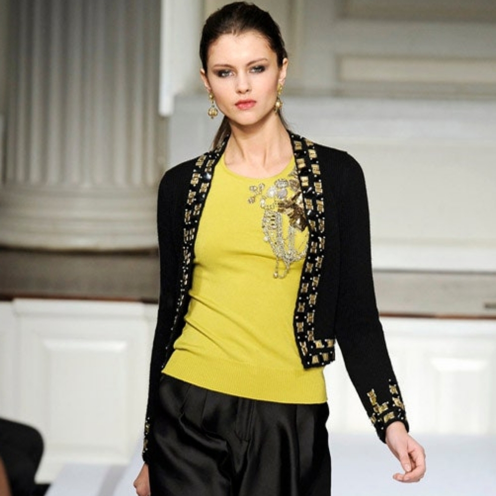 °♡$2,500 NEW OSCAR DE LA RENTA RUNWAY CASHMERE SILK YELLOW KNIT BLOUSE US XL